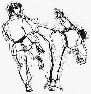 graphic drawing of fighters kicking